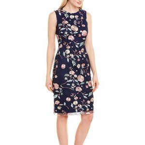 Vince Camuto Sheath Floral Sleeveless Dress Navy